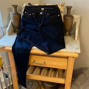True Religion Dark Blue Jeans with Gold Stitching 30!